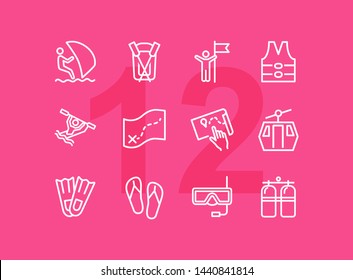 Activity line icon set. Sailing, kayaking, diving. Active lifestyle concept. Can be used for topics like sport, adventure, leisure