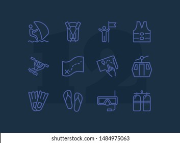 Activity line icon set. Sailing, kayaking, diving. Active lifestyle concept. Can be used for topics like sport, adventure, leisure