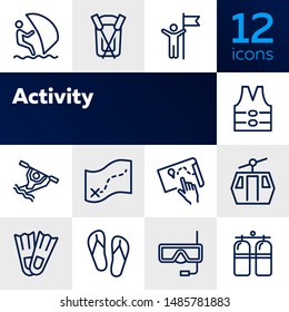 Activity line icon set. Sailing, kayaking, diving. Active lifestyle concept. Can be used for topics like sport, adventure, leisure