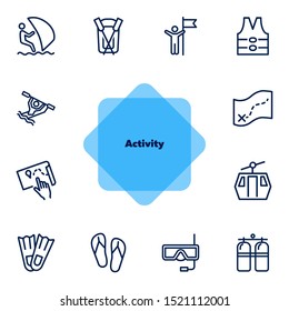 Activity line icon set. Sailing, kayaking, diving. Active lifestyle concept. Can be used for topics like sport, adventure, leisure