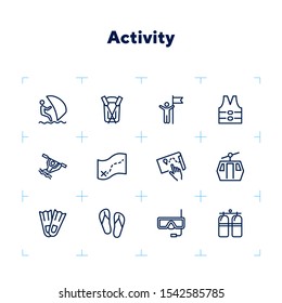 Activity line icon set. Sailing, kayaking, diving. Active lifestyle concept. Can be used for topics like sport, adventure, leisure