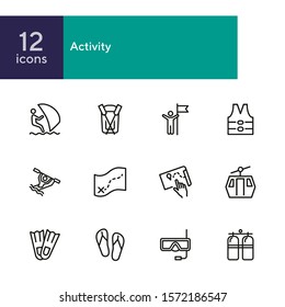 Activity line icon set. Sailing, kayaking, diving. Active lifestyle concept. Can be used for topics like sport, adventure, leisure