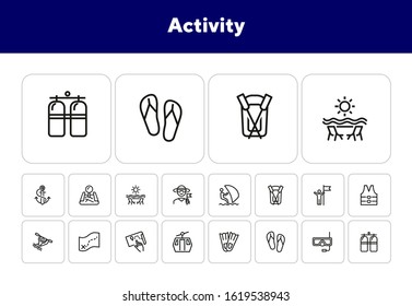 Activity line icon set. Sailing, kayaking, diving. Active lifestyle concept. Can be used for topics like sport, adventure, leisure