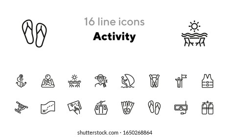 Activity line icon set. Sailing, kayaking, diving. Active lifestyle concept. Can be used for topics like sport, adventure, leisure