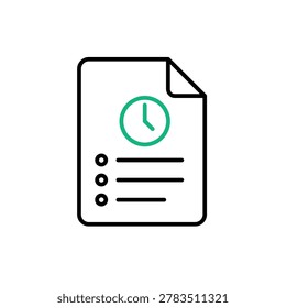 Activity Log icon. clock or history lines in the file. Dashboards, productivity, project management. Outline design style