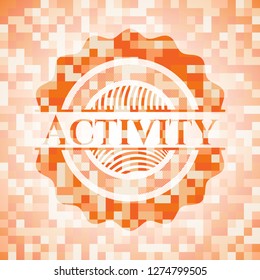 Activity orange tile background illustration. Square geometric mosaic seamless pattern with emblem inside.
