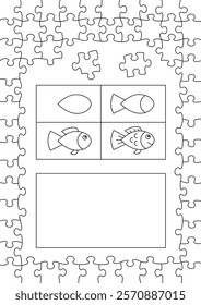 Activity page for children. Educational game. Draw a fish step by step. Coloring