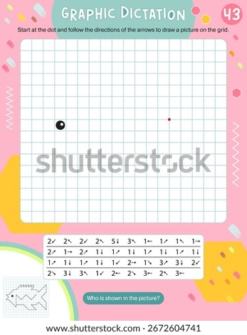 Activity Page for Kids Activity Book. Printable Sheet with Graphic dictation – draw picture using number key to make fish. Vector illustration. Puzzle with answer.
