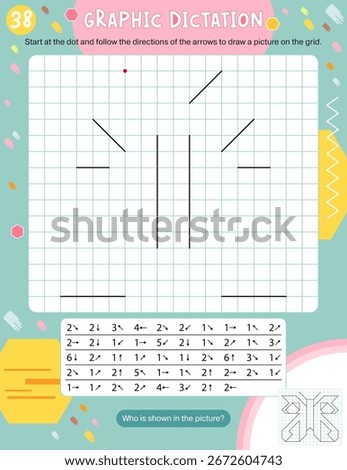 Activity Page for Kids Activity Book. Printable Sheet with Graphic dictation – draw picture using number key to make butterfly. Vector illustration. Puzzle with answer.