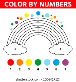 Activity page for kids with easy educational gaming level. Coloring book with a contour and color example. Rainbow. Vector illustration