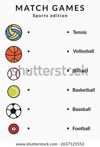 Activity page for kids, match games with sport edition