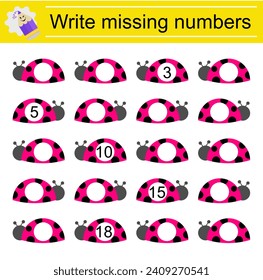 Activity page for preschoolers. Cartoon ladybugs. Vector illustration.