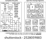 Activity page with two puzzles. Fill-in crossword puzzle. Spot the missing fragment. St. Patrick