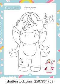 Páginas de actividad para niños. Hoja de actividad imprimible con actividades de unicornio – página para colorear. Ilustración vectorial.