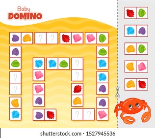 Activity for pre sсhool years kids and toddlers. Educational children game. Baby domino. Cartoon cute crab.