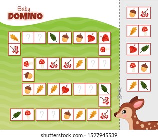 Activity for pre sсhool years kids and toddlers. Educational children game. Baby domino. Cartoon cute fawn.