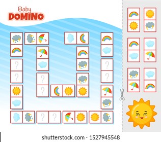 Activity for pre sсhool years kids and toddlers. Educational children game. Baby domino. Cartoon cute sun.