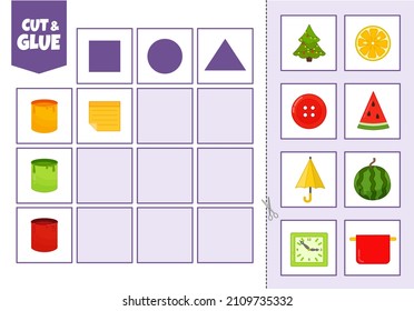 Activity for pre sсhool years kids and toddlers. Cut out the cards and glue them to the correct place in the table.
