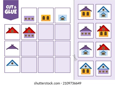 Activity for pre sсhool years kids and toddlers. Cut out the cards and glue them to the correct place in the table.
