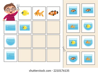 Activity for pre sсhool years kids and toddlers. Cut out the cards and glue them to the correct place in the table.
