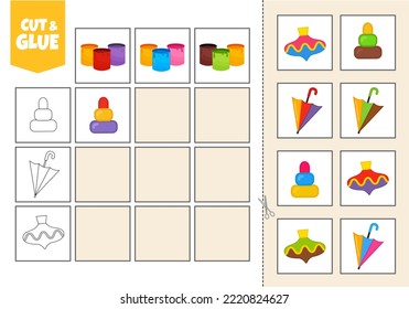 Activity for pre sсhool years kids and toddlers. Cut out the cards and glue them to the correct place in the table.
