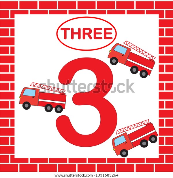 Activity for preschool\
children. Educational card with number 3 (three) with fire escape.\
Learning numbers. 