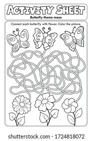 Activity sheet butterfly theme maze - eps10 vector illustration.
