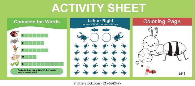 Activity Sheet Children Educational Printable Worksheet Stock Vector ...