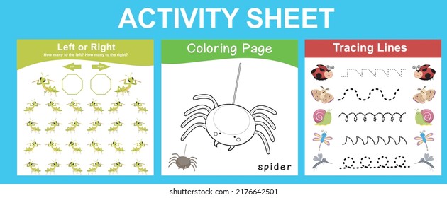 Hoja de actividades para niños. Hoja de cálculo imprimible educativa. Tema de la hoja de cálculo Animales. Ilustraciones vectoriales.