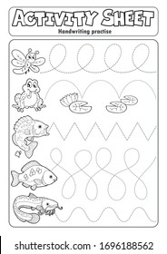 Activity sheet handwriting practise 7 - eps10 vector illustration.