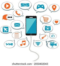 The activity in social . This vector inspired from funny and colorful in network enjoying as games, video, sns, movie, note, shopping and travel. For advertising or info-graphic.