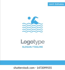 Activity, Sport, Swim, Swimming, Water Blue Solid Logo Template. Place for Tagline