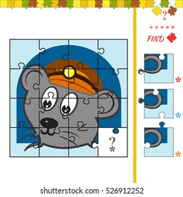 Activity task for preschool children with mouse. Cartoon illustration of jigsaw puzzle educational activity for preschool children