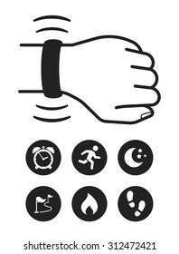 Activity tracker-band. Modern technology. Set of icons