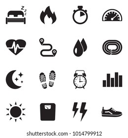 Activity Tracking Icons. Black Flat Design. Vector Illustration. 