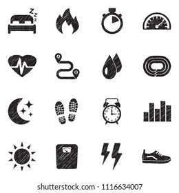 Activity Tracking Icons. Black Scribble Design. Vector Illustration.