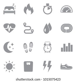 Activity Tracking Icons. Gray Flat Design. Vector Illustration. 