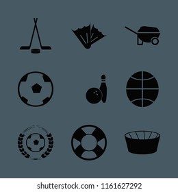 activity vector icons set. with flippers, soccer ball, football game and hockey in set