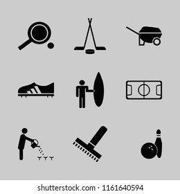 activity vector icons set. with football shoe, bowling ball pin, person watering can and ping pong in set