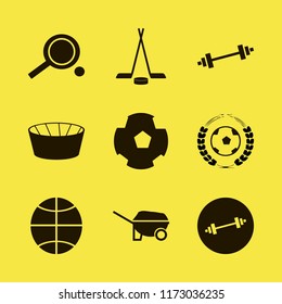activity vector icons set. with hockey, ping pong, football game and wheelbarrow in set
