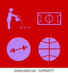 activity vector icons set. with person watering can, dumbbell, basketball ball and football stadium in set