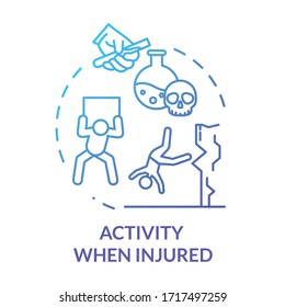 Activity When Injured, Unsafe Work And Sport Concept Icon. Adverse Working Conditions, Incaution, Suicide, Fatal Trauma Thin Line Illustration. Vector Isolated Outline RGB Color Drawing