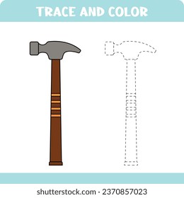 Activity worksheet with trace and color educational game for kids.  Handwriting practice for preschoolers.  Coloring page for children. Tracing axe
