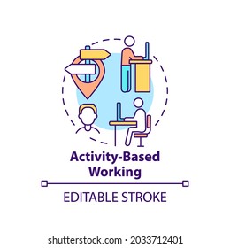 Activity-based working concept icon. Office environment idea thin line illustration. Work style. Organizing activities in productive way. Vector isolated outline RGB color drawing. Editable stroke