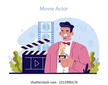 Actor and actress concept. Theatrical performer or movie production cast member. Acting performance in front of audience or camera. Modern creative profession. Vector flat illustration
