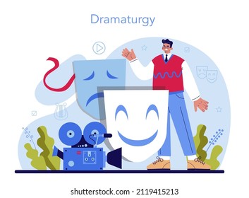 Actor and actress concept. Theatrical performer or movie production cast member. Acting performance in front of audience or camera. Modern creative profession. Vector flat illustration