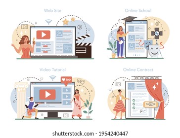 Actor and actress online service or platform set. Theatrical performer