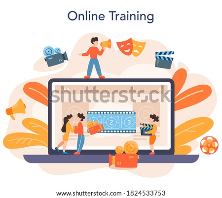 Actor and actress online service or platform. Idea of creative people and profession. Theatrical perfomances and movie production. Online training. Vector illustration