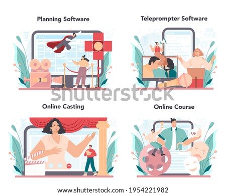 Actor and actress online service or platform set. Theatrical performer