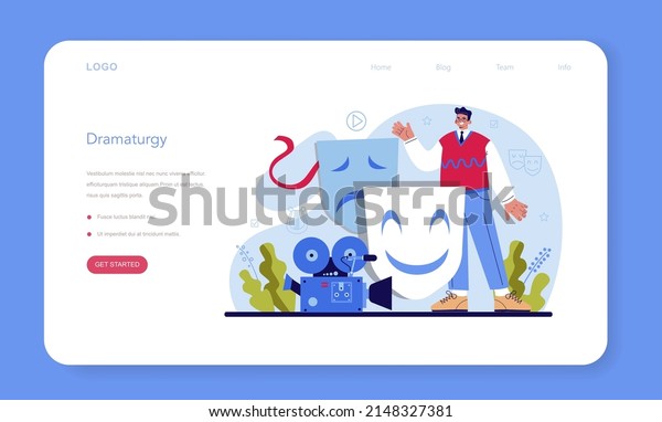 Actor and actress web banner or landing\
page. Theatrical performer or movie production cast member. Acting\
performance in front of audience or camera. Creative profession.\
Vector flat illustration